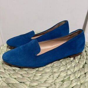 J. Crew Cleo Bright Cobalt Deep Riviera Blue Suede Slip On Loafers